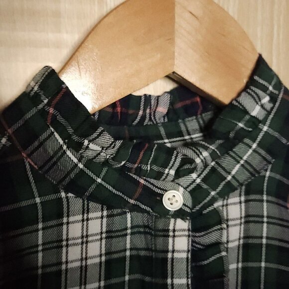 Loft Womens Petite Green White Plaid High Neck Ruffle Top SP - Picture 3 of 6